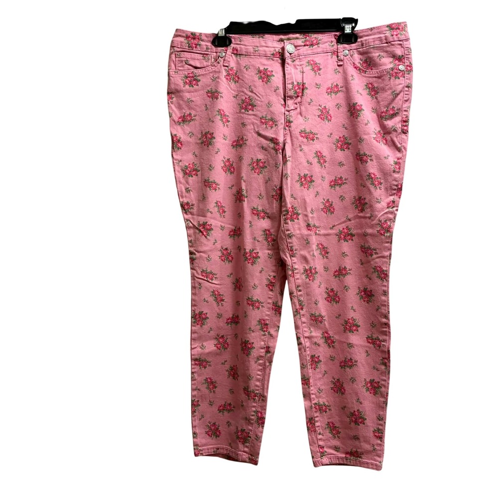 Nine West Vintage America Skinny Jeans Womens 16 Pink Floral Rose Boho